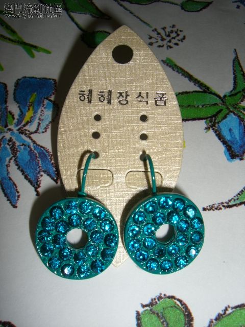 韓版海藍色圓形耳環 
