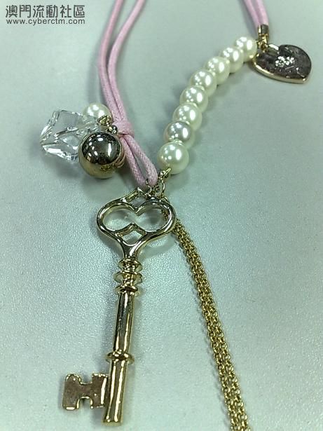 韓版粉紅色金鎖匙長頸鏈 