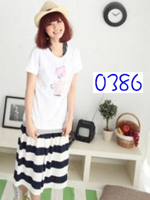 女衣#0386間條寬大短裙 