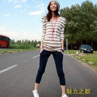 間條長T  