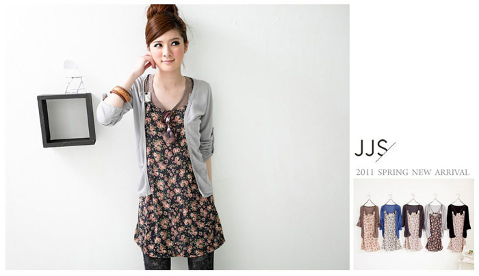 ✿台灣正品✿~ JJ3286 兩件式反扣袖棉質罩杉+花朵背心 5色 