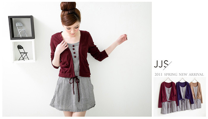 ✿台灣正品✿~ JJ3283 假兩件棉罩衫拼接格紋洋裝 3色 