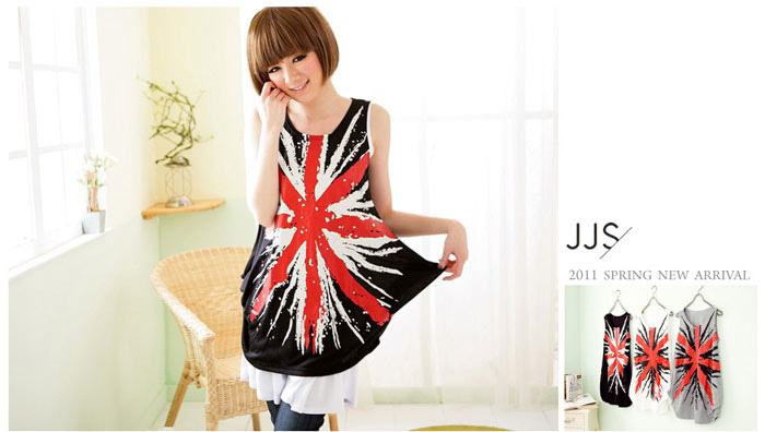 ✿台灣正品✿~ JJ3302 英國國旗圖下擺垂墜背心 2色 
